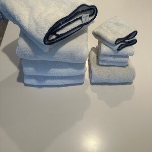 Matouk White and Navy Bath Towel set Luxurious Cotton Blend